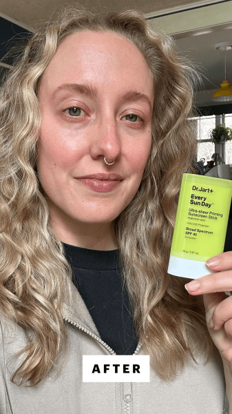 McGrath after applying the Dr. Jart Every Day Sun Day Invisible Korean Sunscreen Stick SPF 40