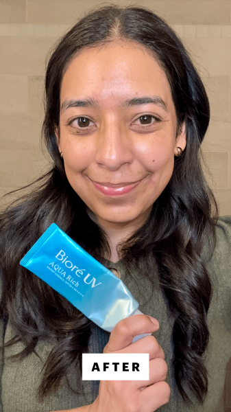 Foresto after applying the Bior UV Aqua Rich Weightless Moisturizer SPF 50